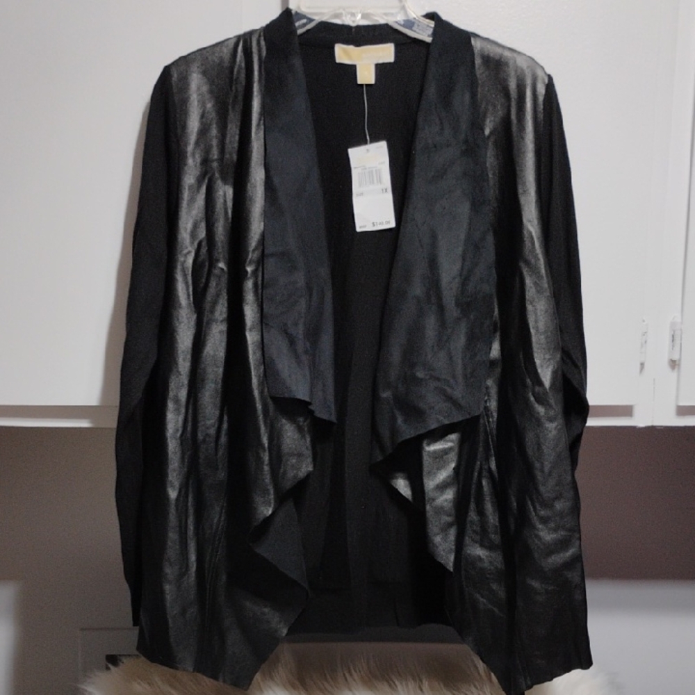 (BX10) SALE! New Michael Kors Black Faux Suede/Leather Women's Drapey Top
